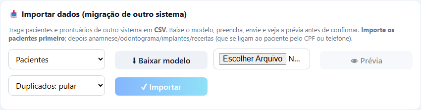 Importar dados e backup